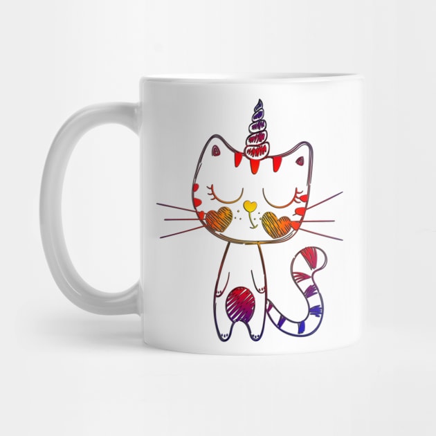 Unicorn Cat Colorful Art Birthday Gift by GBDesigner